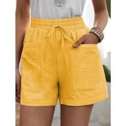 Summer Women's New Loose Linen Casual Shorts Pocket Solid Color Large Size High Waist Wide Leg Pants -Ladies Pajamas Store bxsnzc1648458763385