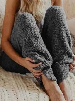 Women‘s Plush Lounge Winter Pants Nighty Pjs Pure Color Comfort Home Bed Polyester Long Pant Elastic Waist Winter Fall Pink Dark Gray / Fleece