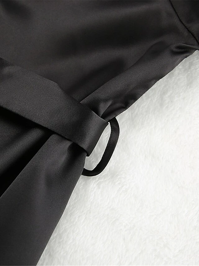 Women's Pajamas Bathrobe Robes Gown Pure Color Simple Casual Comfort Wedding Party Satin Breathable V Wire Long Sleeve Fall Winter Black White 4 Women's Pajamas Bathrobe Robes Gown Pure Color Simple Casual Comfort Wedding Party Satin Breathable V Wire Long Sleeve Fall Winter Black White - Image 2