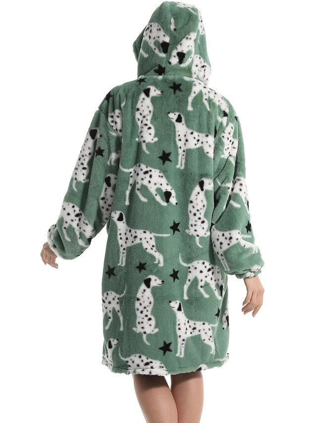 Women's Robe Dog Plush Casual Comfort Home Daily Bed Flannel Warm Breathable Hoodie Long Sleeve Pocket Fall Winter Green 10 Women's Robe Dog Plush Casual Comfort Home Daily Bed Flannel Warm Breathable Hoodie Long Sleeve Pocket Fall Winter Green - Image 8