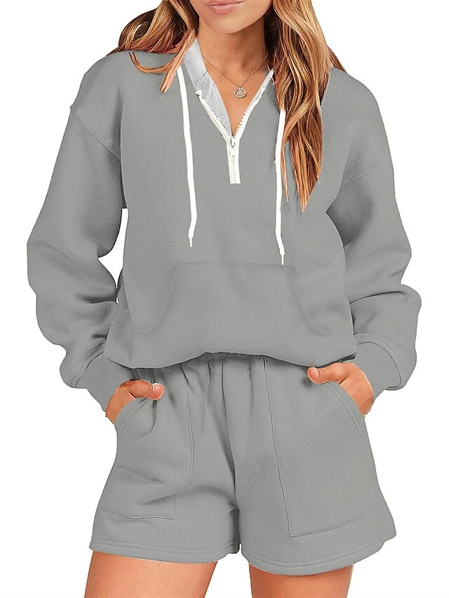 Women's Loungewear Sets Pure Color Sport Casual Comfort Home Street Daily Cotton Blend Breathable Hoodie Long Sleeve Hoodie Shorts Pocket Fall Winter Black Pink 8 Women's Loungewear Sets Pure Color Sport Casual Comfort Home Street Daily Cotton Blend Breathable Hoodie Long Sleeve Hoodie Shorts Pocket Fall Winter Black Pink - Image 6