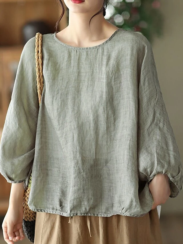 Women's Plus Size Loungewear Top Pure Color Simple Casual Comfort Home Daily Vacation Linen Breathable Crew Neck Long Sleeve Shirt Summer Spring Black Purple 13 Women's Plus Size Loungewear Top Pure Color Simple Casual Comfort Home Daily Vacation Linen Breathable Crew Neck Long Sleeve Shirt Summer Spring Black Purple - Image 11