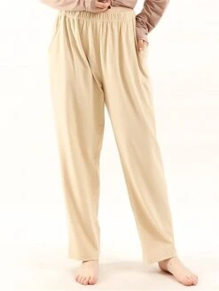 Women's Plus Size Cotton Lounge Pants Pure Color Fashion Casual Comfort Home Street Daily Cotton Warm Gift Pant Pocket Elastic Waist Fall Winter Elegant Black Ivory White -Ladies Pajamas Store cdaahm1693986218162