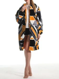 Women's Robe Geometic Plush Casual Comfort Home Daily Bed Flannel Warm Breathable Hoodie Long Sleeve Pocket Fall Winter Orange -Ladies Pajamas Store cdovbo1695373706550