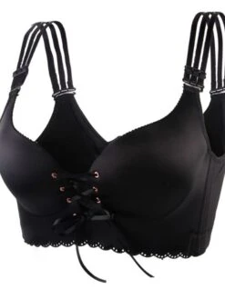 Women's Push Up Bras 3/4 Cup Lace Pure Color Front Closure Nylon Sexy 1PC Black Gray / Bras & Bralettes / Plus Size