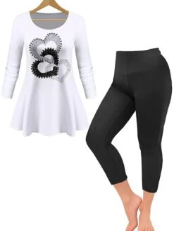 Women's Loungewear Sets 2 Pieces Animal Heart Casual Comfort Home Daily Polyester Breathable Crew Neck Long Sleeve Pullover Pant Summer Spring Silver Black Black