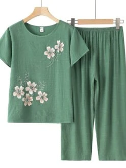 Women's 2 Piece Loungewear Sets Polyester Breathable Crew Neck Short Sleeve T-shirt And Wide Leg Elastic Waist Pants Flower Print Fashion Casual Comfort Street Daily Date Summer Spring Pink Blue 4XL