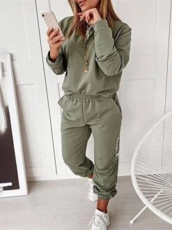 Women's Loungewear Sets Letter Fashion Comfort Soft Home Daily Bed Polyester Breathable Crew Neck Long Sleeve Pullover Pant Pocket Elastic Waist Fall Winter Green