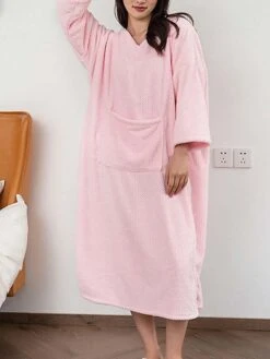 Women's Waffle Knit Wearable Blanket Pajamas Loungewear Solid Fashion Simple Casual Home Daily BedWarm Pullover Long Sleeve Fall Winter Light Pink White -Ladies Pajamas Store cjfgkx1695629078423