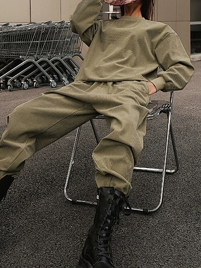 Women's Pajamas Sets Pure Color Warm Fashion Home Vacation Going Out Polyester Warm Breathable Crew Neck Long Sleeve Hoodie Pant Pocket Fall Winter ArmyGreen White 13 Women's Pajamas Sets Pure Color Warm Fashion Home Vacation Going Out Polyester Warm Breathable Crew Neck Long Sleeve Hoodie Pant Pocket Fall Winter ArmyGreen White - Image 11