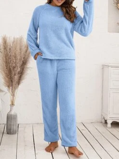 Women's Fuzzy Pajama Sets Pure Color Fashion Casual Soft Home Daily Bed Polyester Warm Breathable Crew Neck Long Sleeve Pant Fall Winter Black Pink 28 Women's Fuzzy Pajama Sets Pure Color Fashion Casual Soft Home Daily Bed Polyester Warm Breathable Crew Neck Long Sleeve Pant Fall Winter Black Pink -Ladies Pajamas Store ckyukn1689581350758