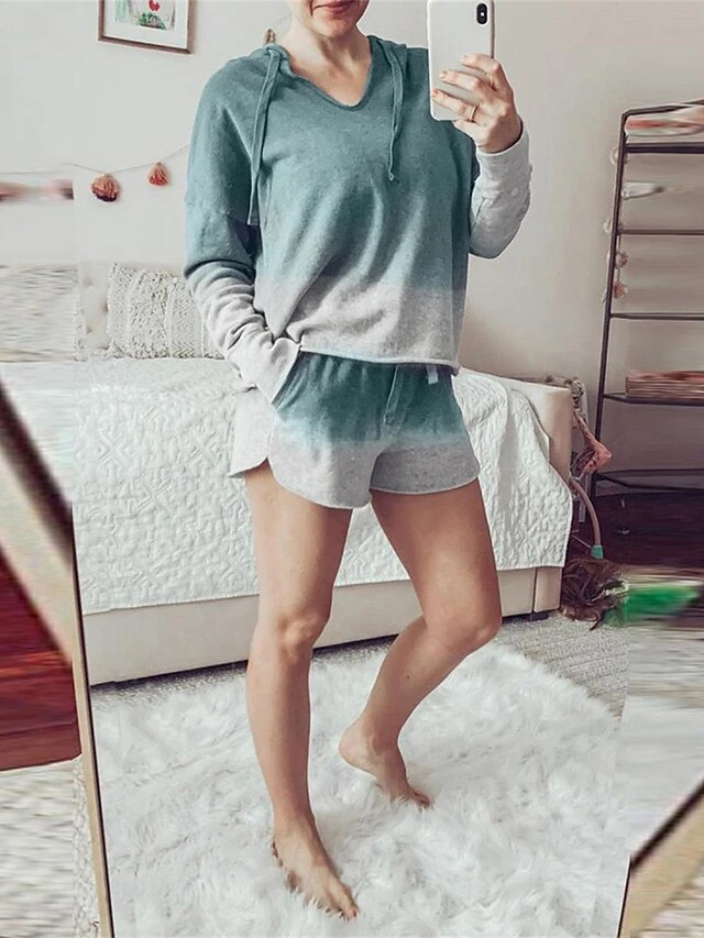 Women's Loungewear Sets Gradient Fashion Comfort Soft Home Daily Bed Polyester Breathable V Wire Long Sleeve Pullover Shorts Elastic Waist Summer Spring Pink Blue 4 Women's Loungewear Sets Gradient Fashion Comfort Soft Home Daily Bed Polyester Breathable V Wire Long Sleeve Pullover Shorts Elastic Waist Summer Spring Pink Blue - Image 2