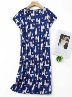 Women's Pajamas Nightgown Nightshirt Dress Animal Letter Casual Comfort Sweet Home Street Daily Polyester Breathable Crew Neck Short Sleeve Summer Spring Black Pink -Ladies Pajamas Store cncfiu1681464818148