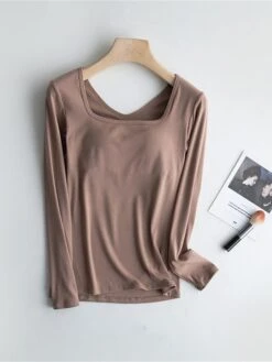 Women's Square Neck Pajama Top With Chest Pads Loungewear Top Pure Color Fashion Casual Comfort Home Street Daily Polyester Breathable Square Neck Long Sleeve Fall Winter Black White Yellow 31 Women's Square Neck Pajama Top With Chest Pads Loungewear Top Pure Color Fashion Casual Comfort Home Street Daily Polyester Breathable Square Neck Long Sleeve Fall Winter Black White Yellow -Ladies Pajamas Store coskcr1697699925789