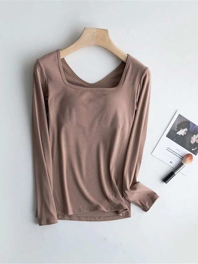 Women's Square Neck Pajama Top With Chest Pads Loungewear Top Pure Color Fashion Casual Comfort Home Street Daily Polyester Breathable Square Neck Long Sleeve Fall Winter Black White Yellow 13 Women's Square Neck Pajama Top With Chest Pads Loungewear Top Pure Color Fashion Casual Comfort Home Street Daily Polyester Breathable Square Neck Long Sleeve Fall Winter Black White Yellow - Image 11