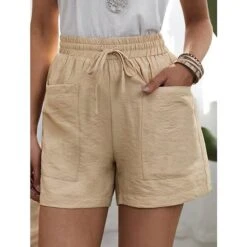 Summer Women's New Loose Linen Casual Shorts Pocket Solid Color Large Size High Waist Wide Leg Pants