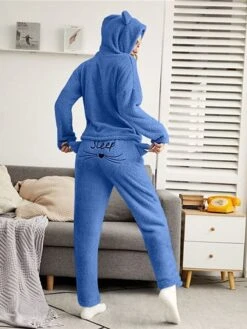 Women's Plus Size Loungewear Sets Cat Letter Casual Comfort Soft Home Daily Vacation Polyester Warm Hoodie Long Sleeve Hoodie Pant Pocket Embroidery Fall Winter Black Pink -Ladies Pajamas Store cpsovx1693467395585