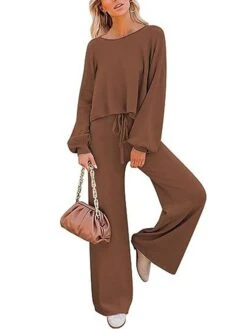 Women's Loungewear Sets Pure Color Fashion Comfort Soft Home Daily Bed Polyester Breathable Crew Neck Long Sleeve Pullover Pant Fall Winter Black Light Green -Ladies Pajamas Store cpvkvf1694072402840