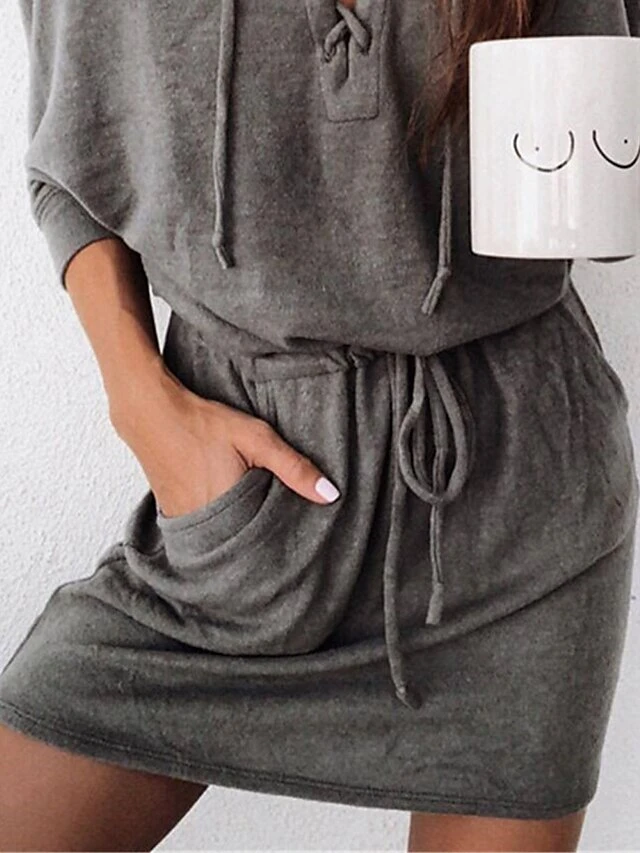 Women's Pajamas Nightgown Nightshirt Dress Pure Color Simple Casual Soft Home Daily Bed Polyester Breathable Hoodie Half Sleeve Fall Winter Dark Gray 5 Women's Pajamas Nightgown Nightshirt Dress Pure Color Simple Casual Soft Home Daily Bed Polyester Breathable Hoodie Half Sleeve Fall Winter Dark Gray - Image 3