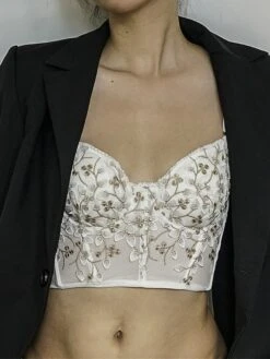 Women's Corstes Top Flower Undergarments Home Bed Date Polyester Breathable Straps Sleeveless Backless Embroidery Summer Spring Black White