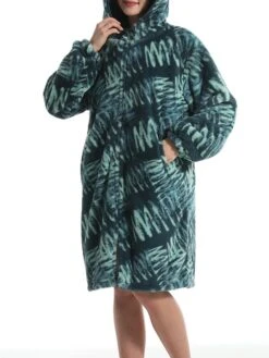 Women's Robe Tie Dye Geometic Plush Casual Comfort Home Daily Bed Flannel Warm Breathable Hoodie Long Sleeve Pocket Fall Winter Green -Ladies Pajamas Store ctfwet1695373708832