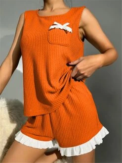 Women's Pajamas Pajama Top And Pant Sets Pure Color Simple Casual Soft Home Daily Bed Waffle Fabric Breathable Crew Neck Sleeveless Shorts Summer Spring Yellow Pink 24 Women's Pajamas Pajama Top And Pant Sets Pure Color Simple Casual Soft Home Daily Bed Waffle Fabric Breathable Crew Neck Sleeveless Shorts Summer Spring Yellow Pink -Ladies Pajamas Store ctvniq1679451495484