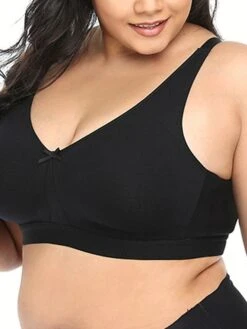 Women's Wireless Bras Padded Bras Fixed Straps Full Coverage Deep U Breathable Pure Color Hook & Eye Date Casual Daily Cotton 1PC Black Khaki / Plus Size / Bras & Bralettes / 1 PC / Plus Size