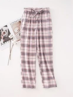 Women's Flannelette Brushed Pajamas Pants Grid / Plaid Basic Casual Comfort Home Daily Bed Cotton Breathable Pant Autunm Winter Light Pink Pink