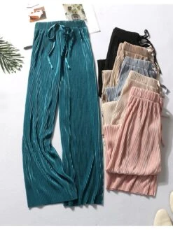 Women's Loungewear Pants Lounge Pants Pure Color Fashion Casual Comfort Home Daily Vacation Polyester Breathable Pant Elastic Waist Summer Spring Black Pink -Ladies Pajamas Store cwvcks1681579064278