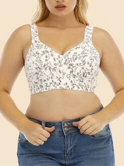 Women's Plus Size Bra Flower Undergarments Home Bed Lace Breathable Straps Sleeveless Backless Summer Spring White Wine -Ladies Pajamas Store cwykhr1694606884015