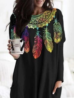 Women's Nightgown Gradient Fashion Comfort Home Daily Polyester Crew Neck Long Sleeve Pocket Fall Winter Black White 6 Women's Nightgown Gradient Fashion Comfort Home Daily Polyester Crew Neck Long Sleeve Pocket Fall Winter Black White -Ladies Pajamas Store cwytsb1692779647322