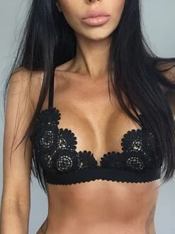 Sexy Ladies High-End Water Soluble Lace Hook Flower Stitching Sexy Perspective Bra