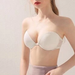 Women's Bras & Bralettes Tube Bra Strapless Demi Cup Solid Color V Neck Stretchy Breathable Invisible Casual Daily Nylon White / 1 PC -Ladies Pajamas Store czegvy1646045155504