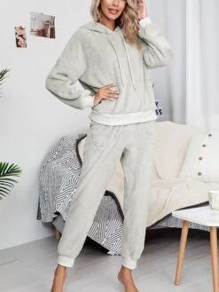 Women's Fleece Lounge Sets 2 Pieces Pure Color Fashion Casual Comfort Street Daily Date Polyester Warm Hoodie Long Sleeve Pant Fall Winter Pink Camel -Ladies Pajamas Store czklco1689845872440