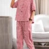 Women's Plus Size Loungewear Sets Grid / Plaid Simple Casual Comfort Home Daily Vacation Polyester Breathable V Wire Half Sleeve Shirt Button Summer Fall Black Red 1 Women's Plus Size Loungewear Sets Grid / Plaid Simple Casual Comfort Home Daily Vacation Polyester Breathable V Wire Half Sleeve Shirt Button Summer Fall Black Red -Ladies Pajamas Store czmexa1689655704931