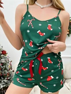 Women's Christmas Pajama Sets Snowflake Fashion Comfort Soft Home Daily Polyester Breathable Straps Sleeveless Strap Top Shorts Elastic Waist Summer Spring Green 10 Women's Christmas Pajama Sets Snowflake Fashion Comfort Soft Home Daily Polyester Breathable Straps Sleeveless Strap Top Shorts Elastic Waist Summer Spring Green -Ladies Pajamas Store czovgk1696232033900