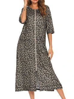 Women's Pajamas Robes Gown Bathrobes Pjs Leopard Flower Simple Comfort Home Daily Cotton Crew Neck Half Sleeve Pocket Winter Fall Blue Pink