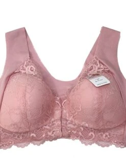 Women's Lace Bras Fixed Straps Sheer Bras Full Coverage V Neck Breathable Lace Pure Color Front Closure Date Casual Daily Nylon Sexy 1PC Black Gray / Bras & Bralettes / 1 PC -Ladies Pajamas Store dchgqn1640080872213