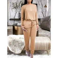 Women's Loungewear Onesie Jumpsuit Pure Color Simple Casual Comfort Home Daily Vacation Cotton Blend Breathable Crew Neck Long Sleeve Button Pocket Summer Fall Black White -Ladies Pajamas Store ddmxvy1689581326153