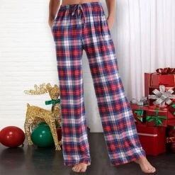 Women's Christmas Pajamas Pants 1 PCS Grid / Plaid Fashion Comfort Sport Xmas Home Party Club Bamboo Gift Long Pant Basic Print Pocket Spring Summer Light Pink White