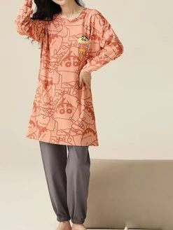 Women's Cotton Pajamas Sets Letter Panda Casual Comfort Home Bed Breathable Crew Neck Long Sleeve Pullover Pant Pocket Fall Winter White Yellow -Ladies Pajamas Store dehixm1696923351505