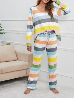 Women's Pajamas Nighty Pjs Sets 2 Pieces Rainbow Stripe Fashion Comfort Soft Home Daily Bed Cotton Breathable V Wire Long Sleeve T Shirt Tee Pant Spring Fall Yellow Blue 39 Women's Pajamas Nighty Pjs Sets 2 Pieces Rainbow Stripe Fashion Comfort Soft Home Daily Bed Cotton Breathable V Wire Long Sleeve T Shirt Tee Pant Spring Fall Yellow Blue -Ladies Pajamas Store delvtx1665214010384