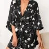 Women's Pajamas Bathrobe Robes Gown Flower Fashion Casual Comfort Home Daily Bed Satin Breathable V Wire Long Sleeve Summer Spring Black -Ladies Pajamas Store deqasy1679049374912
