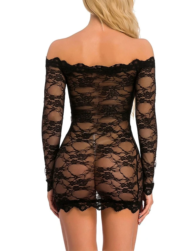 Women's Pajamas Nightgown Nightshirt Dress Pure Color Simple Casual Soft Home Bed Valentine's Day Polyester Breathable Off Shoulder Long Sleeve Summer Spring Black White 5 Women's Pajamas Nightgown Nightshirt Dress Pure Color Simple Casual Soft Home Bed Valentine's Day Polyester Breathable Off Shoulder Long Sleeve Summer Spring Black White - Image 3