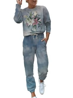 Women's Tracksuits Cat Dog Sport Simple Comfort Home Daily Polyester Crew Neck Long Pant Fall Winter Lake Blue Black -Ladies Pajamas Store dimmiw1692703986100