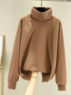 Women's Loungewear Thermal Shirt Pure Color Simple Casual Comfort Home Daily Bed Polyester Warm High Neck Long Sleeve Fall Winter Black Yellow -Ladies Pajamas Store djxyvj1697183560295