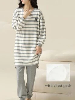 Women's Cotton Pajamas Sets Letter Panda Casual Comfort Home Bed Breathable Crew Neck Long Sleeve Pullover Pant Pocket Fall Winter White Yellow