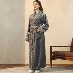 Women's Plus Size Plush Robes Gown Pajamas Bathrobes Home Party Daily Spa Modern Style Pure Color Fleece Simple Casual Soft Fall Winter V Wire Long Sleeve Lace Up Belt Included -Ladies Pajamas Store dkxdvi1628663930759