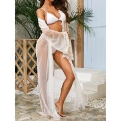 Women's Sexy Bodies Pure Color Lovers Comfort See Through Home Xmas Bed Going Out Lace Breathable V Wire Long Sleeve Transparent Summer Spring Black White -Ladies Pajamas Store dlynhh1696751784856