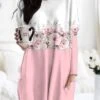Women's Nightgown Flower Fashion Comfort Home Daily Polyester Crew Neck Long Sleeve Pocket Fall Winter Light Pink Blue And White -Ladies Pajamas Store dmnyoa1693381270278